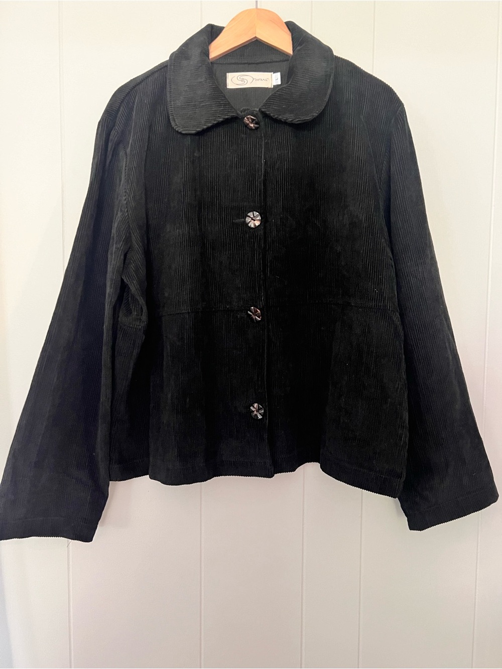 Vintage 90s Spiral Hemp Cotton Corduroy Jacket Sustainable Fashion USA Black L